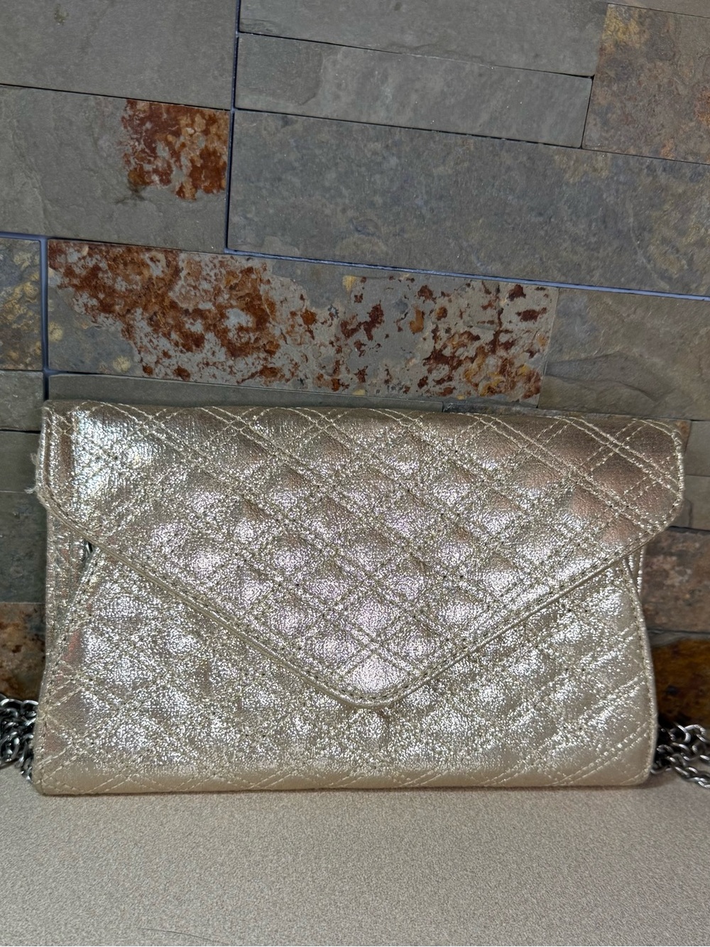 Metallic Quilted Envelope Clutch in Gold
